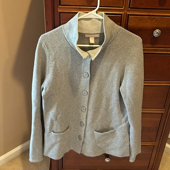 BananaRepublic women’s button down cardigan sweater, grey, size Large, 85% Pima - Picture 3 of 13